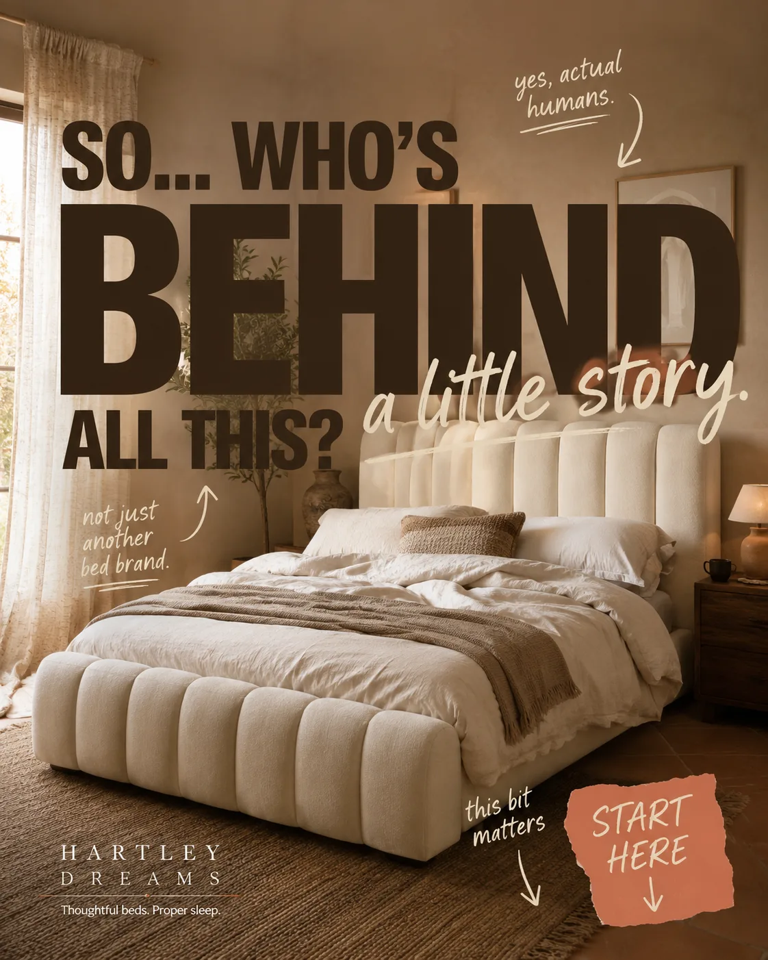 Advertisement, "Craftsmanship is in the Details," showing a hand finishing a bed frame
