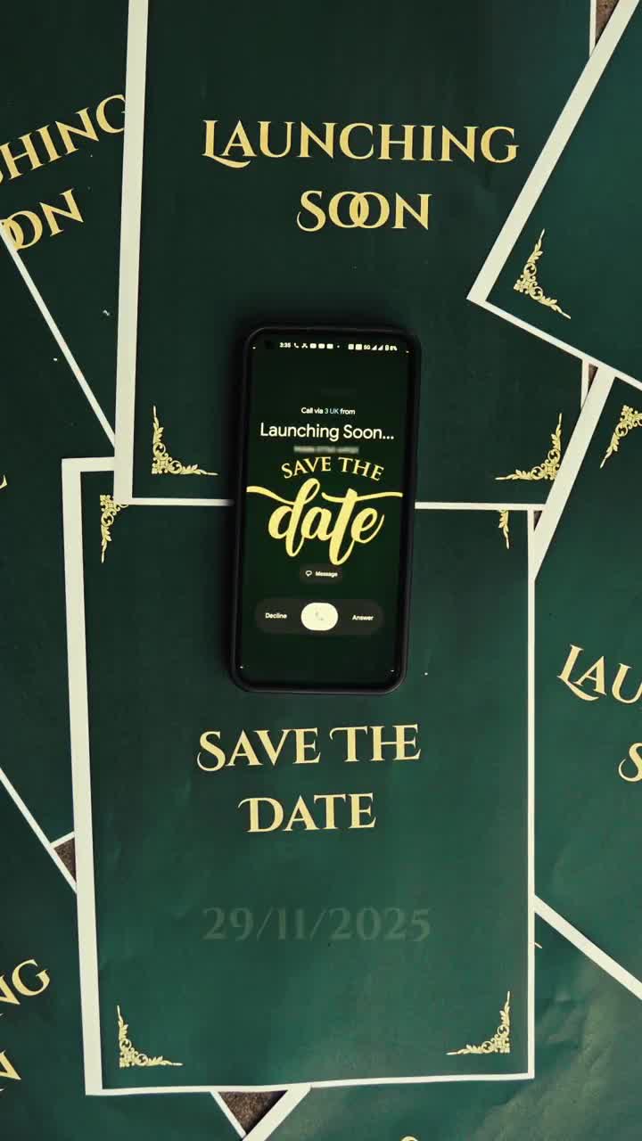 "Launching Soon — Save the Date" phone mockup teaser