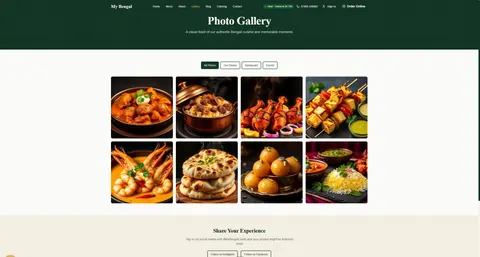 Photo gallery page with filterable dish photography